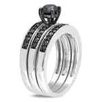 Yaffie ™ Custom-Made Stackable Bridal Ring Set with 1ct TDW Black Diamond in Sterling Silver - Simply Stunning!