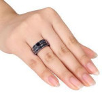 Yaffie ™ Custom-Made Stackable Bridal Ring Set with 1ct TDW Black Diamond in Sterling Silver - Simply Stunning!