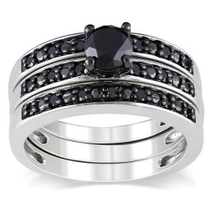Yaffie ™ Custom-Made Stackable Bridal Ring Set with 1ct TDW Black Diamond in Sterling Silver - Simply Stunning!