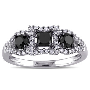 Yaffie ™ One Carat TDW Black and White Diamond 3-stone Ring in Sterling Silver - Expertly Crafted