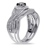 Yaffie™ Custom Sterling Silver Bridal Set with 1ct TDW of Dazzling Black and White Diamonds