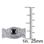 Yaffie™ Custom Sterling Silver Bridal Set with 1ct TDW of Dazzling Black and White Diamonds