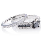 Yaffie ™ Personalised Sterling Silver 1ct TDW Ring Set with Striking Black and White Diamonds