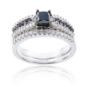 Yaffie ™ Personalised Sterling Silver 1ct TDW Ring Set with Striking Black and White Diamonds