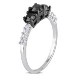 Yaffie ™ Custom 1ct TDW Three-stone Ring featuring Black and White Diamonds in Sterling Silver.