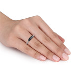 Yaffie ™ Custom 1ct TDW Three-stone Ring featuring Black and White Diamonds in Sterling Silver.