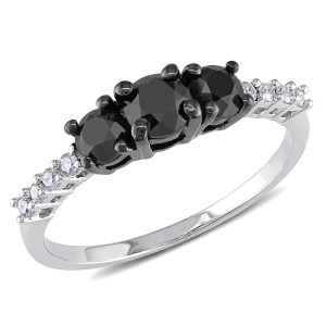 Yaffie ™ Custom 1ct TDW Three-stone Ring featuring Black and White Diamonds in Sterling Silver.