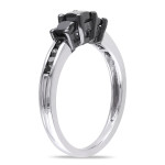 Yaffie ™ Handcrafted Sterling Silver Princess-cut Black Diamond Ring with 1ct TDW