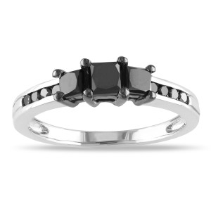 Yaffie ™ Handcrafted Sterling Silver Princess-cut Black Diamond Ring with 1ct TDW