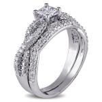 Sterling Silver Princess Diamond Bridal Ring Set - Yaffie, 2/5ct TDW