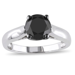 Yaffie ™ Crafts Custom 2ct TDW Black Diamond Solitaire Ring in Sterling Silver