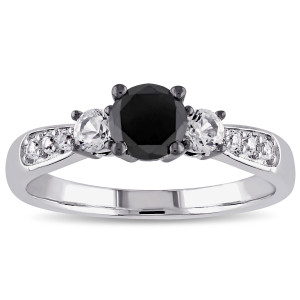 Yaffie ™ Customizable Black Diamond and White Sapphire Engagement Ring - 3/4ct TDW of Sterling Silver Bling!