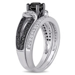 Yaffie™ Black and White Diamond Bridal Duo with a Split Shank - Handcrafted in Sterling Silver and Black Rhodium with 1 1/8ct TDW
