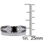 Yaffie™ Black and White Diamond Bridal Duo with a Split Shank - Handcrafted in Sterling Silver and Black Rhodium with 1 1/8ct TDW