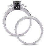 Yaffie™ Black and White Diamond Bridal Duo with a Split Shank - Handcrafted in Sterling Silver and Black Rhodium with 1 1/8ct TDW