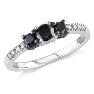 Yaffie ™ Custom-Made Promise Ring - 3-Stone Black and White Diamond in Sterling Silver
