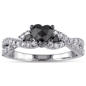 Yaffie ™ Custom-Made Black Diamond Crossover Heart Ring with 3/5ct TDW White Sapphire in Sterling Silver