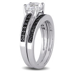 Yaffie ™ Handcrafted Bridal Ring Set - Shimmering Created White Sapphire and Bold 1/3ct TDW Black Diamond in Sterling Silver