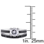 Yaffie ™ Handcrafted Bridal Ring Set - Shimmering Created White Sapphire and Bold 1/3ct TDW Black Diamond in Sterling Silver