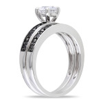 Yaffie ™ Custom-Made Bridal Set: White Sapphire & Black Diamond Sterling Silver Ring Set with 1/5ct TDW