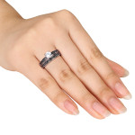 Yaffie ™ Custom-Made Bridal Set: White Sapphire & Black Diamond Sterling Silver Ring Set with 1/5ct TDW