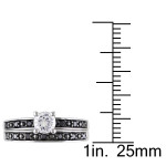 Yaffie ™ Custom-Made Bridal Set: White Sapphire & Black Diamond Sterling Silver Ring Set with 1/5ct TDW