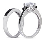 Yaffie ™ Custom-Made Bridal Ring Set with Sterling Silver, Created White Sapphire, and 2/5ct TDW Black Diamond Sparkles!