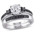 Yaffie ™ Custom-Made Bridal Ring Set with Sterling Silver, Created White Sapphire, and 2/5ct TDW Black Diamond Sparkles!