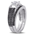 Yaffie Custom-Made Bridal Ring Set: Sterling Silver with Sparkling White Sapphire and 2/5ct TDW Black & White Diamonds.