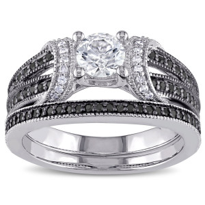 Yaffie Custom-Made Bridal Ring Set: Sterling Silver with Sparkling White Sapphire and 2/5ct TDW Black & White Diamonds.
