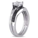 Yaffie Exquisite Sterling Silver Bridal Ring Set with Created White Sapphires and 3/5ct TDW Black Diamonds