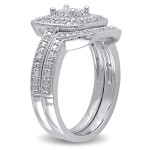 Stunning Yaffie Sterling Silver Bridal Set with Princess-cut Quad Diamonds and Double Halo Design (1/3ct TDW)