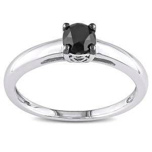 Yaffie ™ Black Diamond Solitaire Engagement Ring: Handcrafted in Sterling Silver and Black Rhodium Plating - 1/2ct TDW