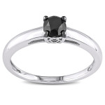 Yaffie ™ Black Diamond Solitaire Engagement Ring: Handcrafted in Sterling Silver and Black Rhodium Plating - 1/2ct TDW