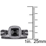 Yaffie™ Handcrafted Black Rhodium Sterling Silver Bridal Ring with Multi-Shaped Black and White Diamonds Weighing 1 1/2ct Total Diamond Weight, Featuring a Split Shank Design.