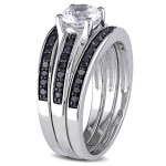 Yaffie ™ Black Diamond and White Sapphire Bridal Set - 1/2ct TDW Sterling Silver, Splendidly Split with Black Rhodium