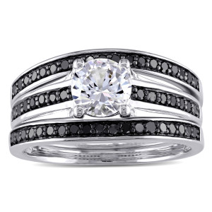 Yaffie ™ Black Diamond and White Sapphire Bridal Set - 1/2ct TDW Sterling Silver, Splendidly Split with Black Rhodium
