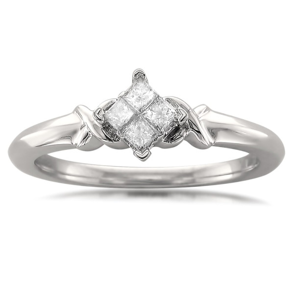 Sparkling Yaffie Promise Ring with Princess-cut Quad Diamonds in White Gold - 1/5ct TDW