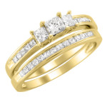 The Stunning Yaffie Gold 1 1/2ct TDW Trio Diamond Bridal Ring Set