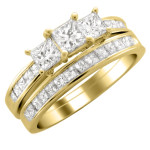 Princess-Cut Diamond Bridal Set with Yaffie Gold 2ct Total Diamond Weight