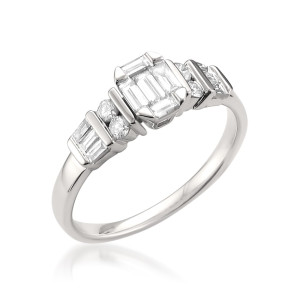 Emerald Cut Diamond Band with 1/2ct TDW Baguette in White Gold by Yaffie