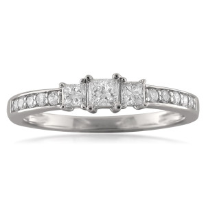 Three-Stone Princess-Cut Diamond Ring, Yaffie White Gold 1/2ct TDW