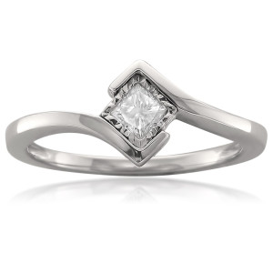 White Gold Princess Cut Diamond Ring with Bezel Setting - 1/5ct Total Diamond Weight