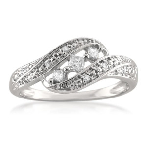 White Gold Princess-Cut Diamond Ring with 1/5ct Total Diamond Weight by Yaffie