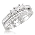 Yaffie White Gold Princess-cut Diamond Ring & Wedding Band Set - 1ct Total Diamond Weight for your Engagement & Bridal Needs!