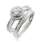 1ct TDW White Diamond Halo Bridal Set in Yaffie White Gold for Engagements and Weddings