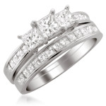 Yaffie Sparkling 2-Piece Bridal Set: Princess-Cut white Diamonds in White Gold with 2ct TDW.