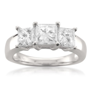 White Gold Princess-cut Diamond Engagement Ring with 2ct TDW and 3 Stunning Stones by Yaffie