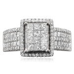 White Gold Princess-cut Diamond Ring with 2ct Total Diamond Weight by Yaffie