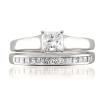 White Diamond Bridal Set with Princess-Cut 3/4ct TDW and White Gold - Yaffie